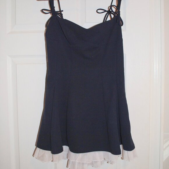 Bow Strap Shimmer Ruffle Dress in Navy- Lucy In The Sky- Perfect Condition - Picture 2 of 3